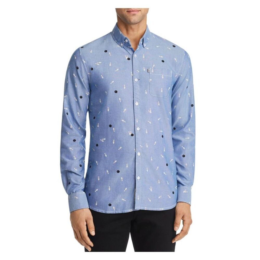 Noize Mens Light Blue Button Down Casual Shirt M